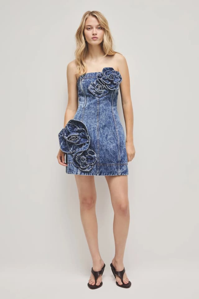 AJE Angelina Denim Mini Dress in BLUE RINSE, image 1 of 1 from Aje