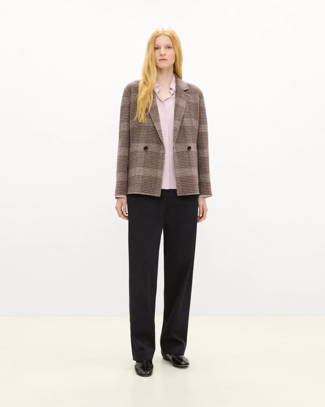 Theory Peplum Double-Breasted Blazer in Plaid Wool-Cashmere, image 1 of 1 from Theory