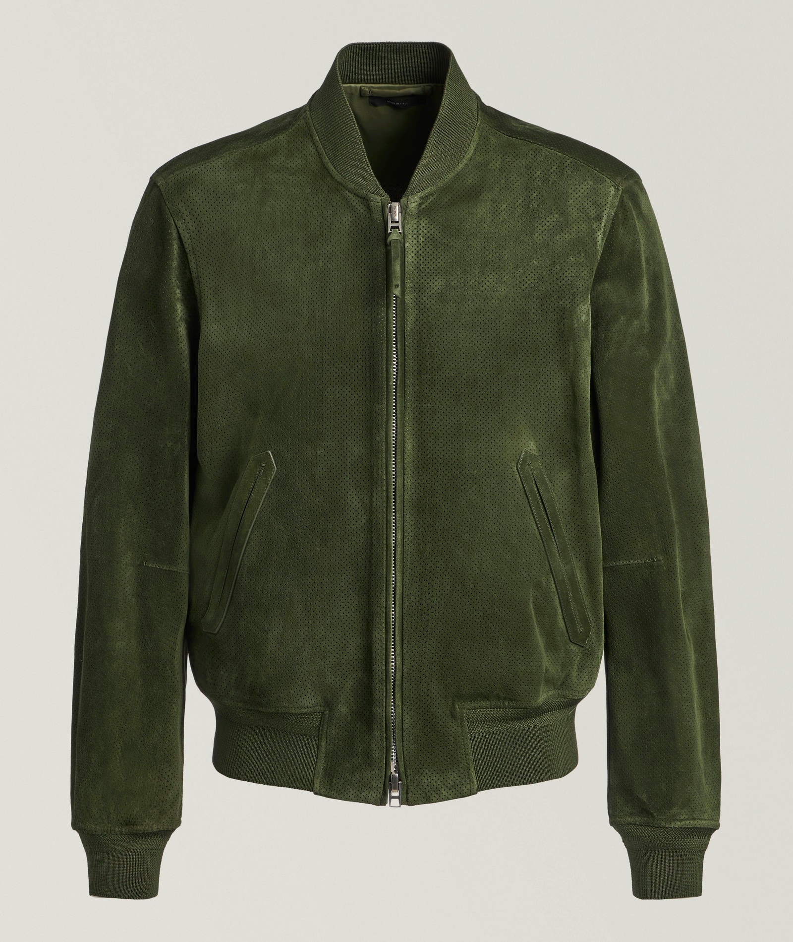 TOM FORD Perforated Cashmere Suede Bomber in Green Suede, image 1 of 1 from Harry Rosen