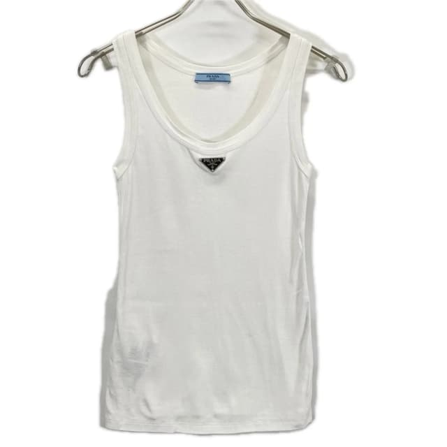 Prada White Triangle Logo Ribbed Knit Jersey Tank Top Sweater 36 in White from The Reluxe, photo 1 of 1