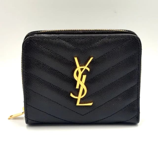 Saint Laurent Monogram Compact Zip Around Caviar Leather Black Wallet Gold in Black Caviar leather from The Reluxe, photo 1 of 1