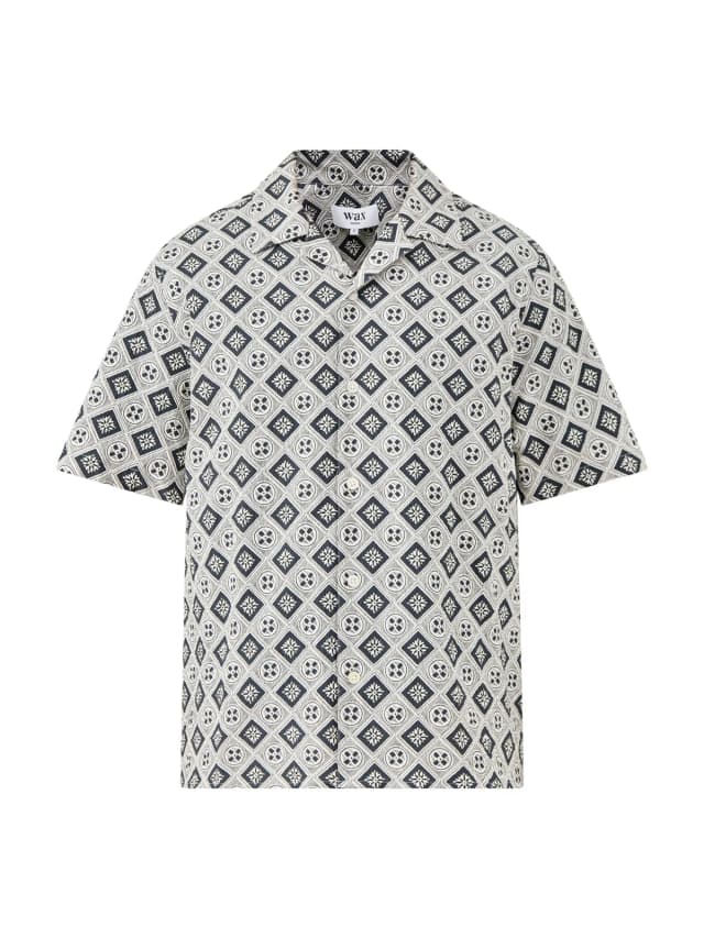 WAX London Didcot Short Sleeve Tile Print Shirt Ecru Black in Ecru / Black, image 1 of 1 from Fenwick
