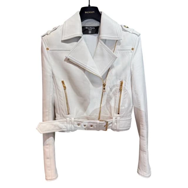 Balmain Cropped Jacket Size 34 in White Leather from Revivre Luxury Consignment, photo 1 of 1