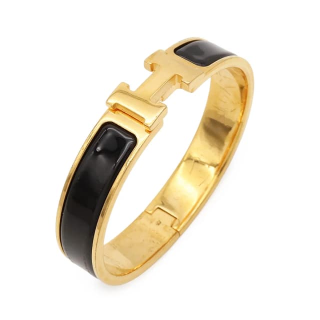 Hermès Clic H PM Ash Bracelet Bangle Enamel Gold Plated Black in Black from The Reluxe, photo 1 of 1