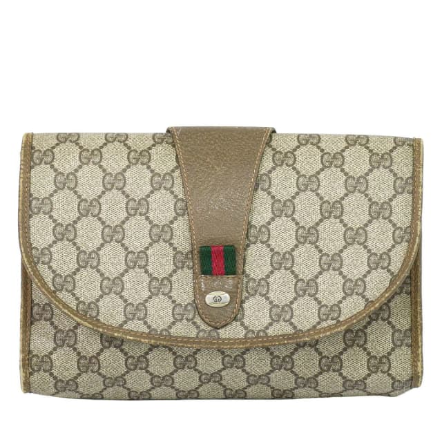 Gucci Vintage Sherry Line GG Supreme Clutch Beige in Beige Leather from The Reluxe, photo 1 of 1