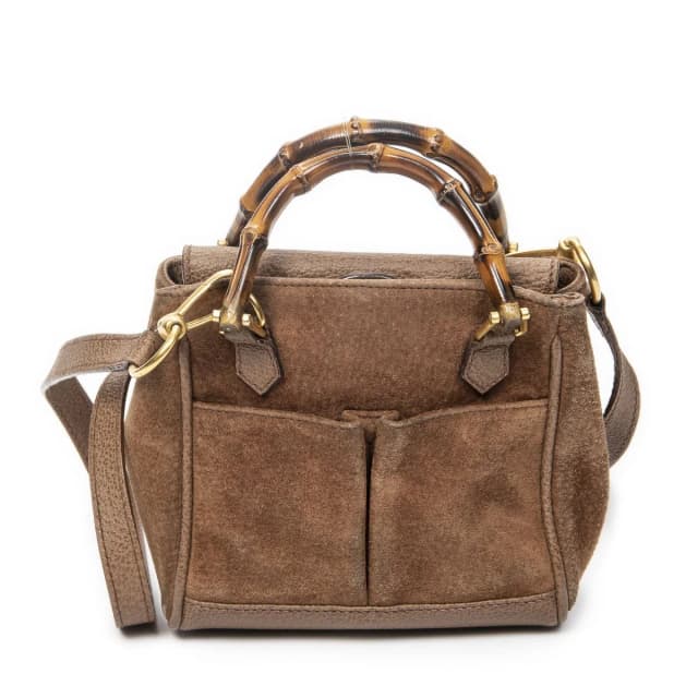 Gucci Vintage Mini Bamboo Top Handle Tote Bag Brown Suede Leather in Brown Suede from The Reluxe, photo 1 of 1