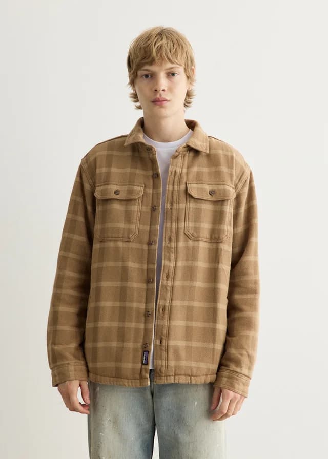 Patagonia Pile Lined Fjord Loft Shirt Jacket in Ladder: Coriander Brown, image 1 of 1 from Incu