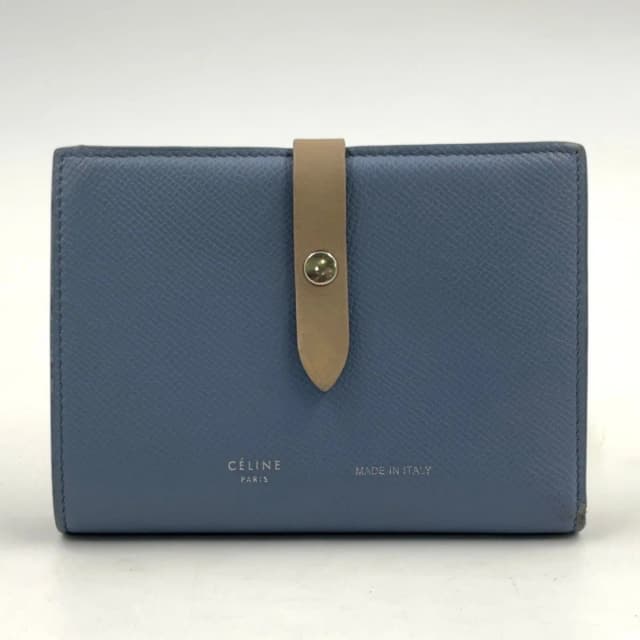 Celine Medium Strap Wallet Leather Beige Light Blue Bifold Silver in Beige Leather from The Reluxe, photo 1 of 1