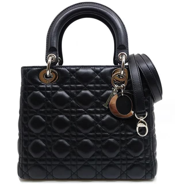 Lady Dior Handbag 2-Way Leather Black Silver in Black Leather from The Reluxe, photo 1 of 1