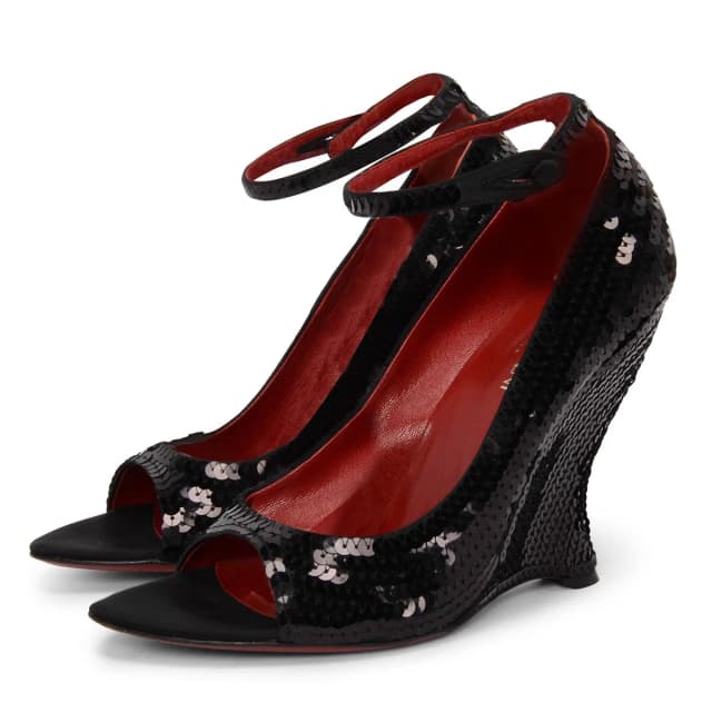 Saint Laurent Sequin Wedges 40 in Black from Blue Spinach, photo 1 of 1