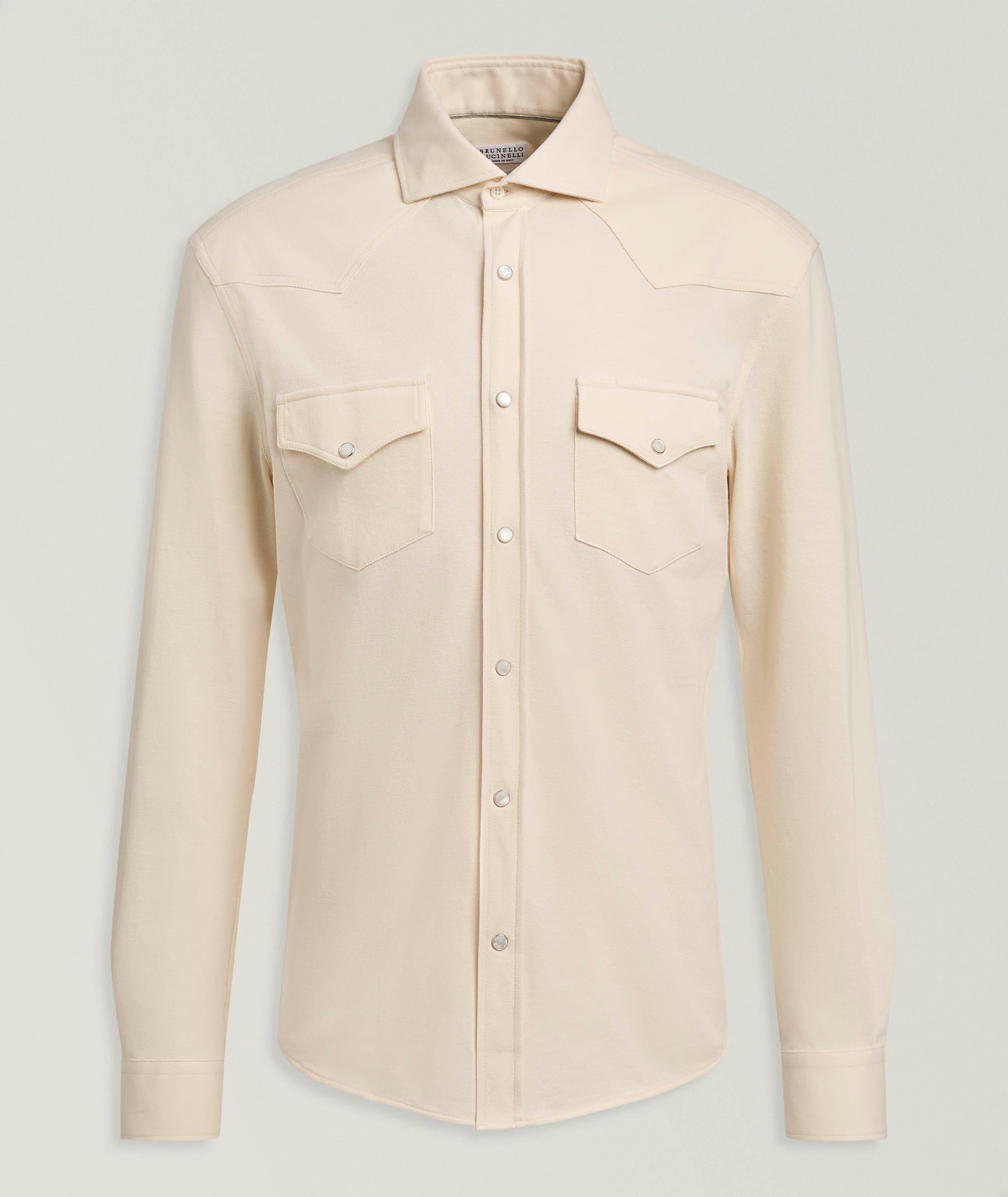 Brunello Cucinelli Cotton Piqué Jersey Western Shirt in Yellow Cotton & Cotton Blends, image 1 of 1 from Harry Rosen