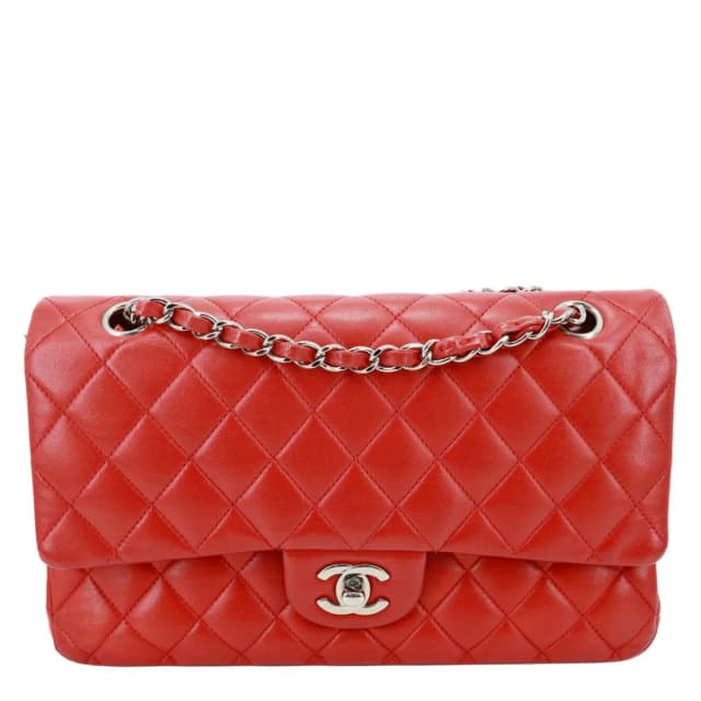 Chanel Classic Double Flap Medium Quilted Lambskin Leather Shoulder Bag Red in Red Lambskin from Dallas Designer Handbags, photo 1 of 1