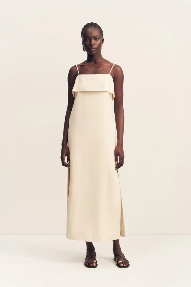 Shona Joy BILLIE SQUARE NECK MIDI DRESS - ECRU, image 1 of 1 from Shona Joy