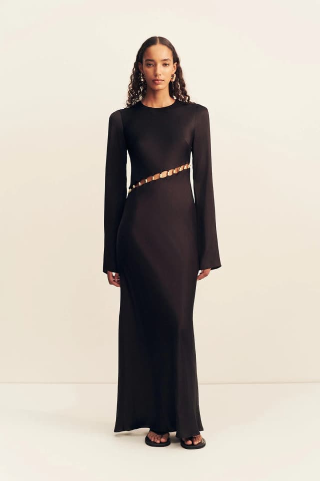 Shona Joy WINSLOW ASYMMETRIC MAXI DRESS WITH BEADS - BLACK, image 1 of 1 from Shona Joy