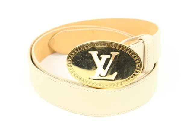 90/36 Ivory x Gold LV Cut Out Initials Belt in White from Bagriculture, photo 1 of 1