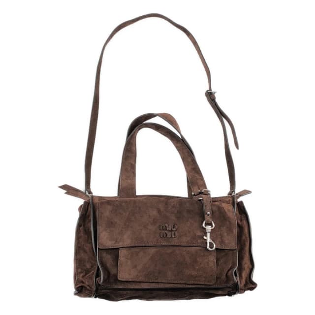 Miu Miu Utilitaire Suede Shoulder Bag TU Brown in Brown Suede from The Reluxe, photo 1 of 1