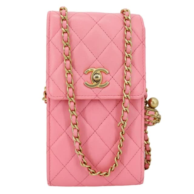 Chanel Pearl Crush CC Quilted Leather Crossbody Phone Holder Pink in Pink Leather from Dallas Designer Handbags, photo 1 of 1