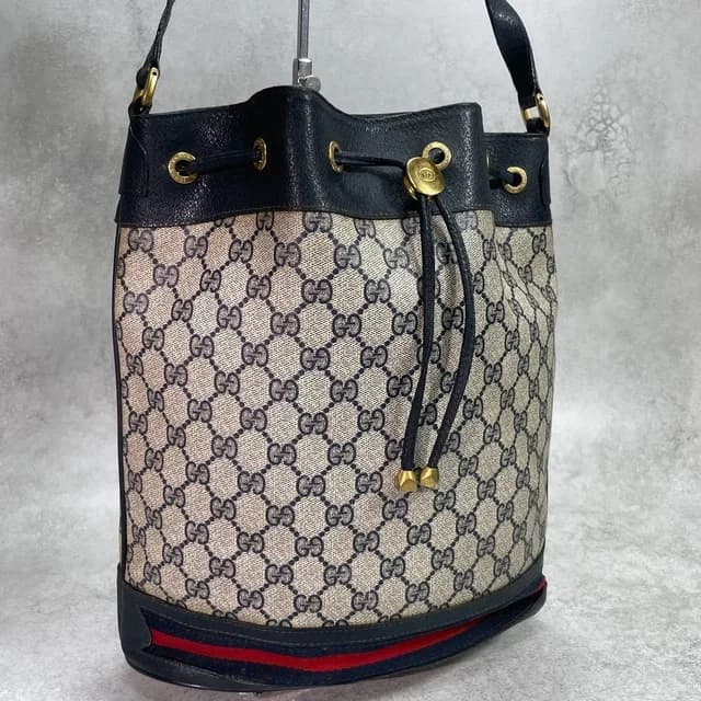 Gucci GG Sherry Line Shoulder Bag Navy Leather Drawstring in Navy Leather from The Reluxe, photo 1 of 1