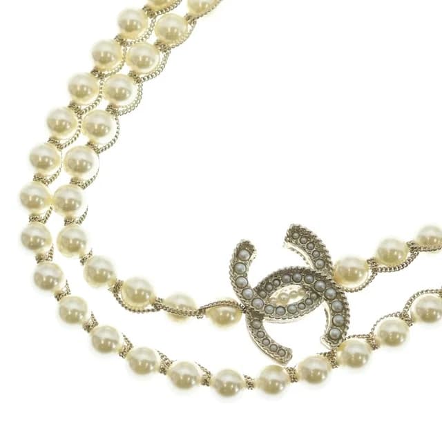 Chanel CC Logo Double Strand Faux Pearl Long Necklace Gold in Gold from The Reluxe, photo 1 of 1