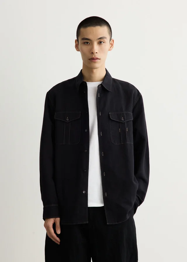 Studio Nicholson Utility Pocket Shirt in BLACK GRAPE, image 1 of 1 from Incu