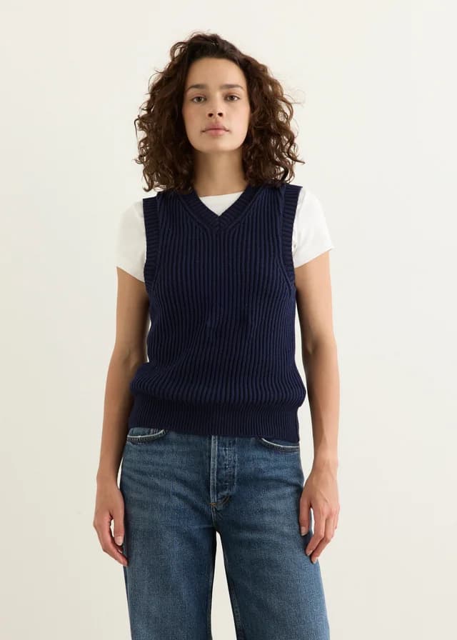 Incu Collection College Rib Vest in NAVY, image 1 of 1 from Incu