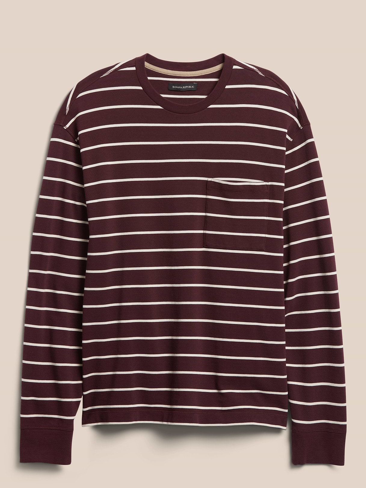 Banana Republic Premiumweight T-Shirt in Maroon Stripe, image 1 of 1 from Banana Republic (Canada)