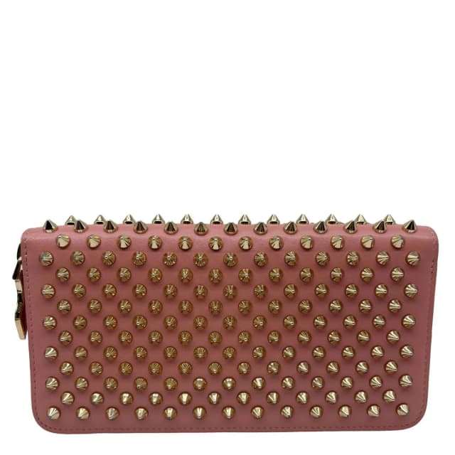 Christian Louboutin Panettone Spikes Leather Zip Around Wallet Light Pink in Pink Leather from Dallas Designer Handbags, photo 1 of 1