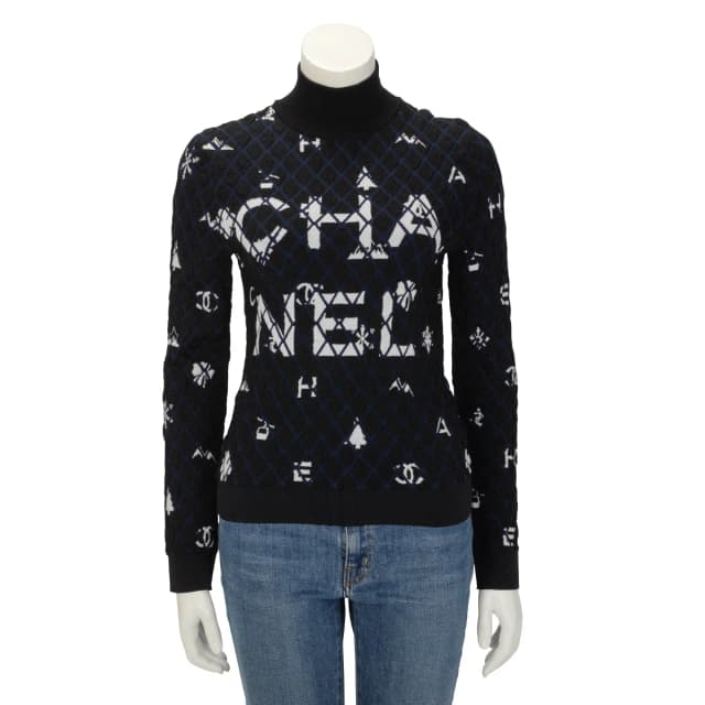 Chanel Quilted Coco Neige Motifs Sweater FR 34 in Navy & Black Cashmere from Blue Spinach, photo 1 of 1