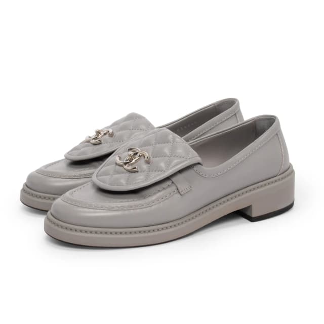 Chanel CC Turnlock Loafers 37.5 in Grey Lambskin from Blue Spinach, photo 1 of 1