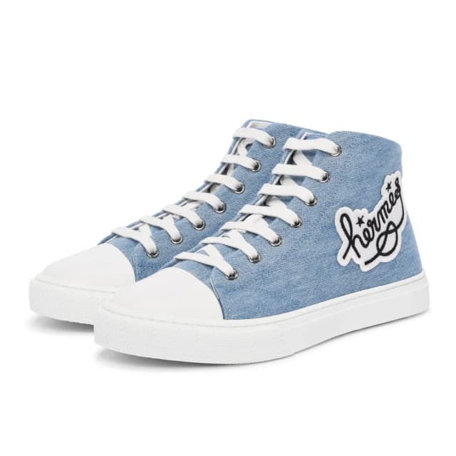 Hermès Illico Hi Top Sneakers 37.5 in Blue Denim from Blue Spinach, photo 1 of 1