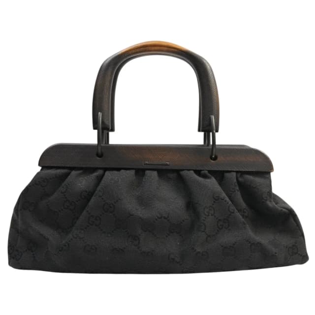 Gucci Canvas GG pattern wood-handled bag, black from VINTAGE QOO TOKYO, photo 1 of 1