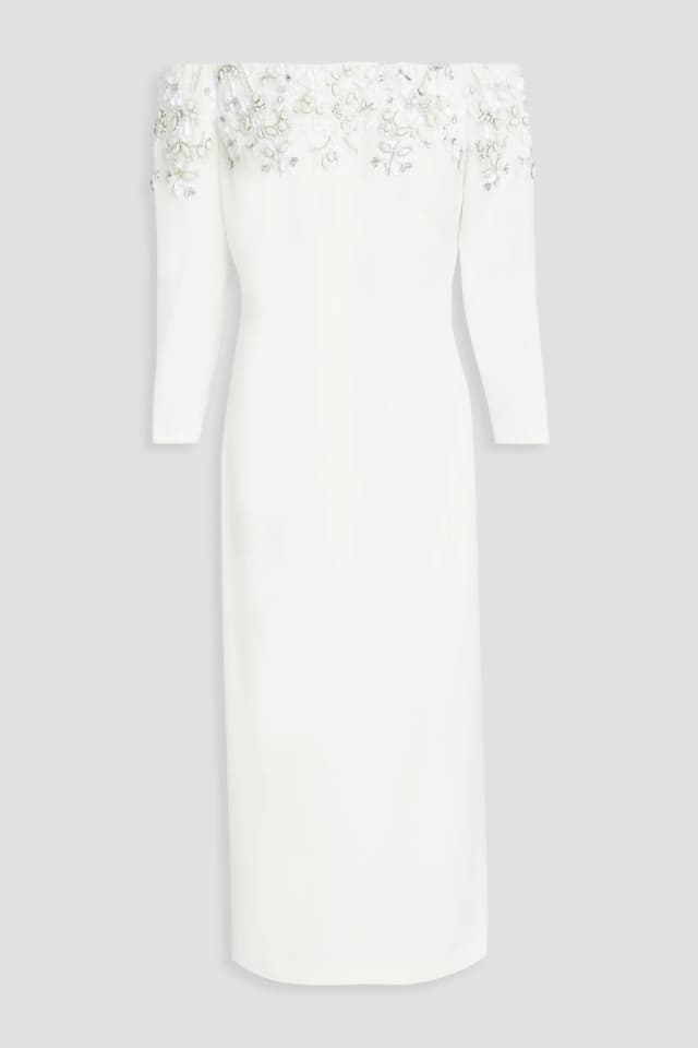 Badgley Mischka Off-the-Shoulder Embellished Crepe Midi Dress, image 1 of 1 from THE OUTNET