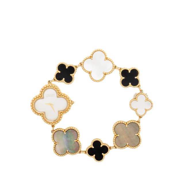 Van Cleef & Arpels Alhambra Watch, 26mm, Yellow Gold, White Mother-of-Pearl, Gold Mother-of-Pearl, Onyx in White from EMIER, photo 1 of 1