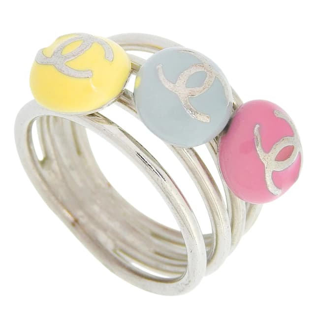 Chanel Made in 2003 Triple C Mark Ring #53 Silver/Multicolor from VINTAGE QOO TOKYO, photo 1 of 1