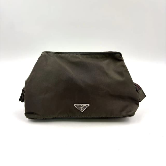 Prada Tessuto Nylon Khaki Green Pouch Silver in Green Nylon from The Reluxe, photo 1 of 1