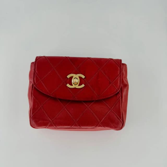 Chanel Red Lambskin Matelasse Waist Pouch Bag in Red Lambskin from SparklesnDreams, photo 1 of 1