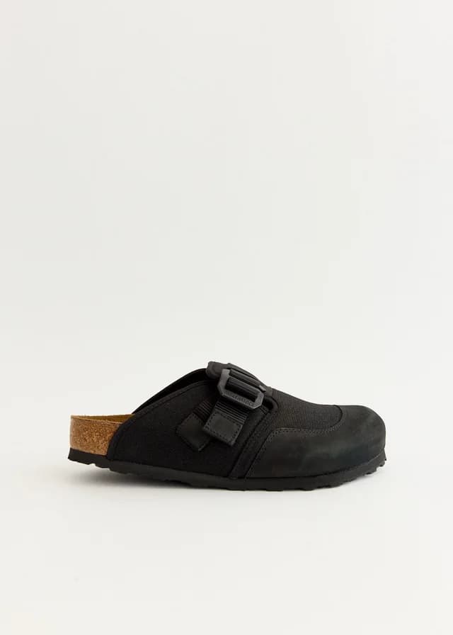 Birkenstock Boston Regular Slides in NUBUCK LEATHER/TEXTILE BLACK, image 1 of 1 from Incu