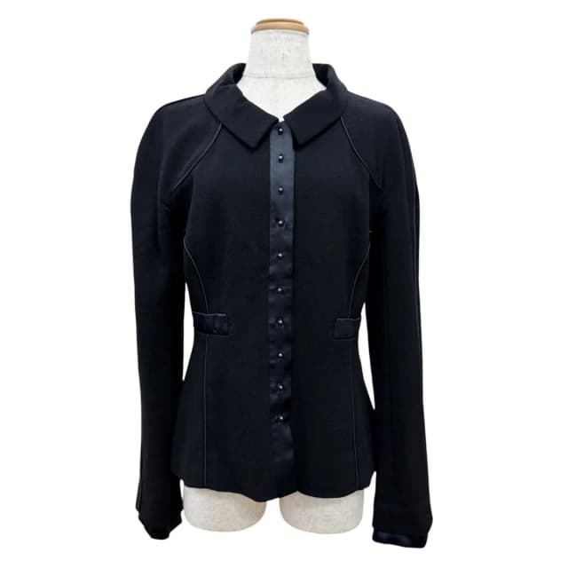 Chanel Vintage 02A Wool Silk CC Logo Piping Jacket Black Navy 40 in Black Silk from The Reluxe, photo 1 of 1