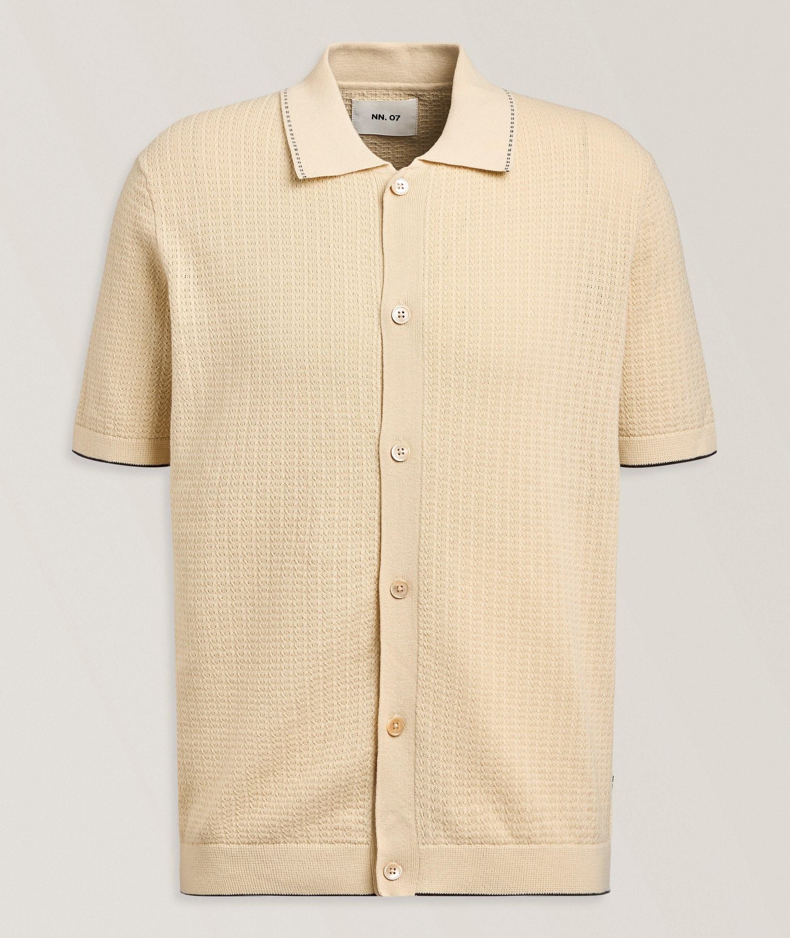 NN07 Nalo Herringbone Knitted Polo Shirt in Beige Cotton & Cotton Blends, image 1 of 1 from Harry Rosen