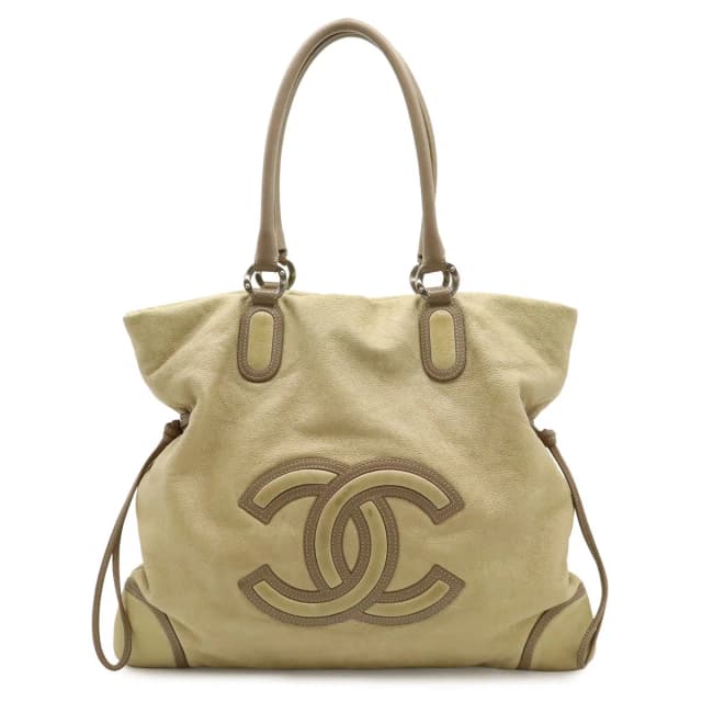 Chanel CC Logo Jumbo CC Tote Shoulder Bag Leather Beige Greige in Taupe Leather from The Reluxe, photo 1 of 1