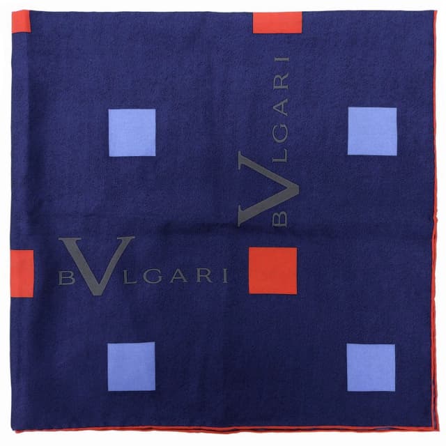 Bvlgari Logo Square Pattern Scarf Navy/Red from VINTAGE QOO TOKYO, photo 1 of 1