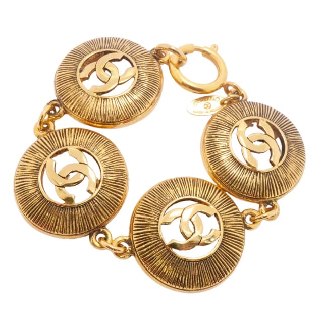 Chanel Bracelet Vintage CC Logo Round Circle Gold Plated in Gold from The Reluxe, photo 1 of 1