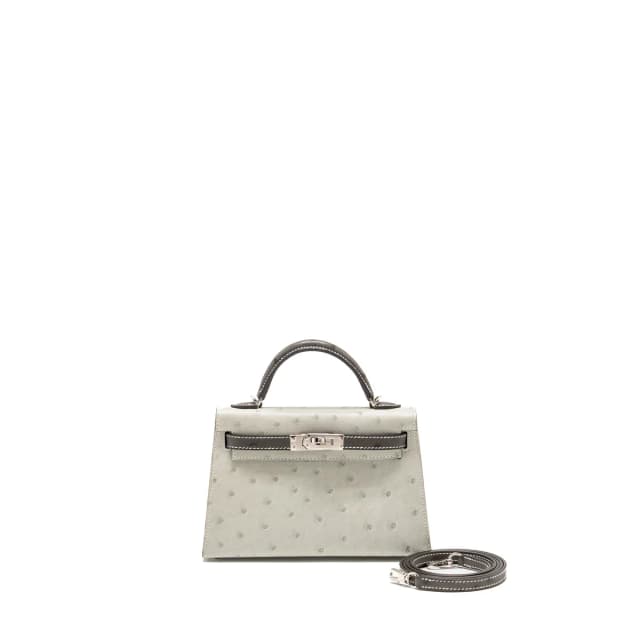 Hermès Mini Kelly II Special Order Ostrich Gris Perle / Graphite SHW Stamp W in Grey Ostrich from EMIER, photo 1 of 1