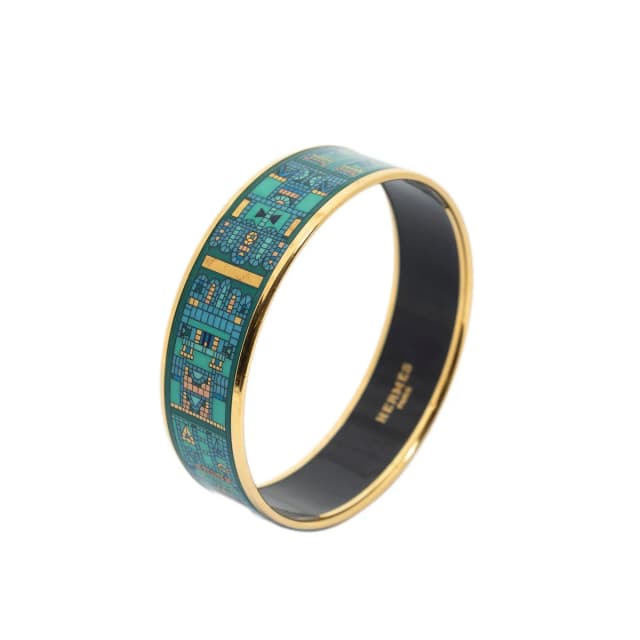 Hermès Enamel Bangle Teal Geometric Motif Bracelet in Blue from The Reluxe, photo 1 of 1