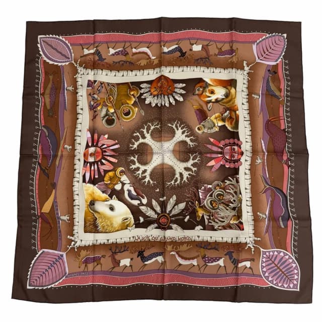 Hermès Carre 90 la Vie du Grand Nord Life in the Arctic Silk 100% Scarf Brown in Brown Silk from The Reluxe, photo 1 of 1