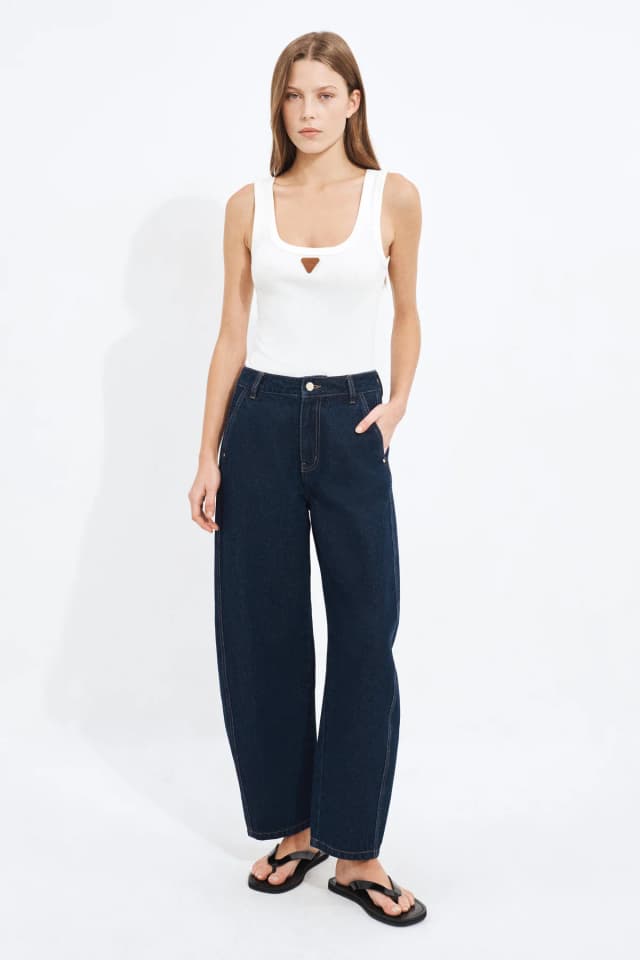 Aje Studio Arden Tailored Barrel Jean in INDIGO WASH, image 1 of 1 from Aje