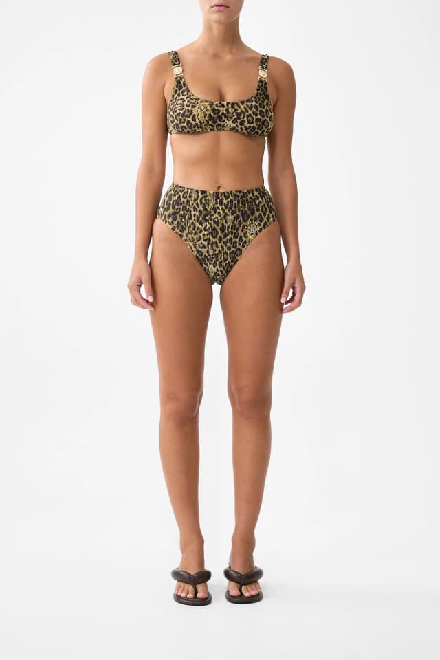 Camilla eBoutique CRINKLE STRETCH HIGH WAIST BIKINI BOTTOM WITH BACK TRIM FELINE FOLKLORE, image 1 of 1 from CAMILLA