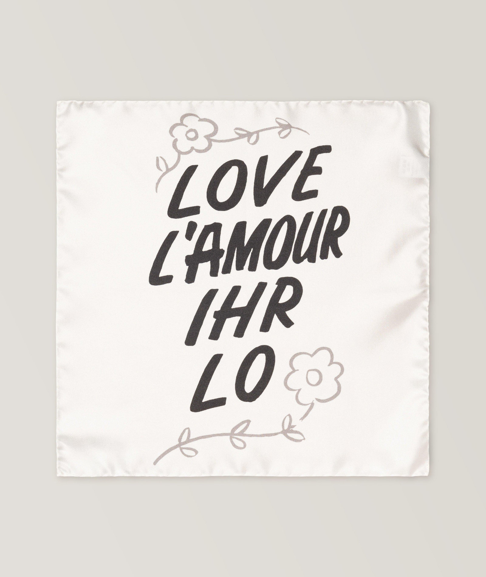 Eton The Beatles Collection "Love L'Amour Ihr Lo" Silk Pocket Square in White 100% silk, image 1 of 1 from Harry Rosen