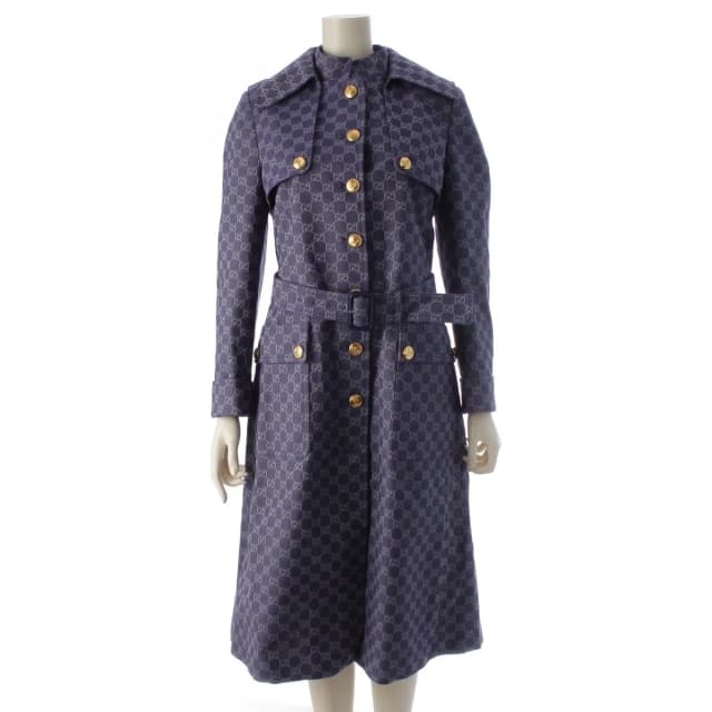 Gucci Cotton GG Jacquard Denim Belt Long Coat Blue 40 in Blue Denim from The Reluxe, photo 1 of 1