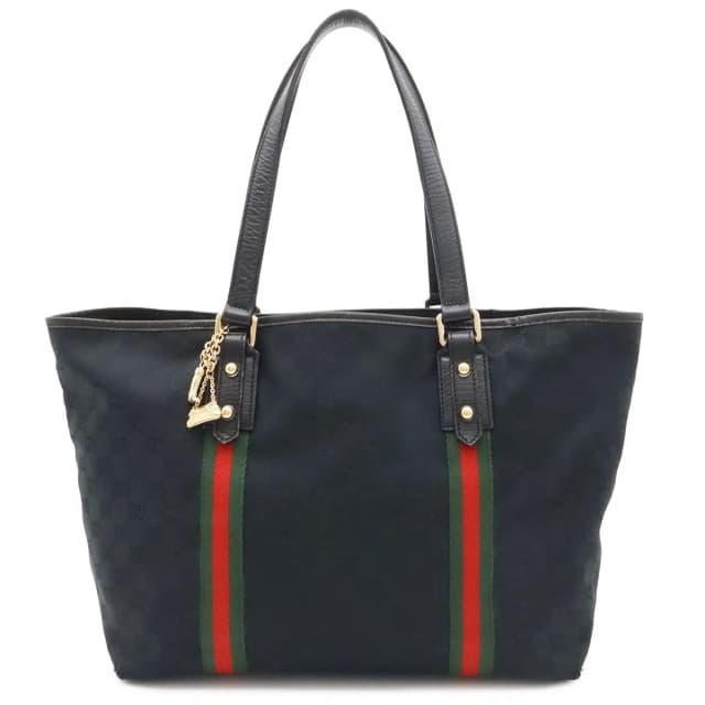 Gucci GG Canvas Sherry Line Tote Shoulder Bag Black Red Green Charm in Black Canvas from The Reluxe, photo 1 of 1